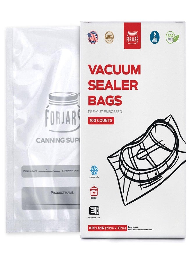 ForJars Vacuum Sealer Bags For Food Storage - Method Sous Vide Cooking - Pack of 100 count Pre-Cut Size Bags, Perfect for Food Storage - Ideal for Home & Commercial Use, 7.5 Mil Thickness(8x12/100pcs) - Image 1
